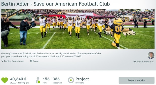 Crowdfunding in American Football Berlin Adler Startnext Campaign