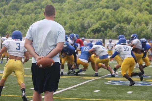 Eoin O'Sullivan observing the Alfred State Pioneers' practice in western New York.