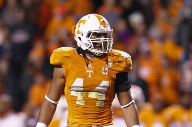 German linebacker Jakob Johnson playing for the University of Tennessee.