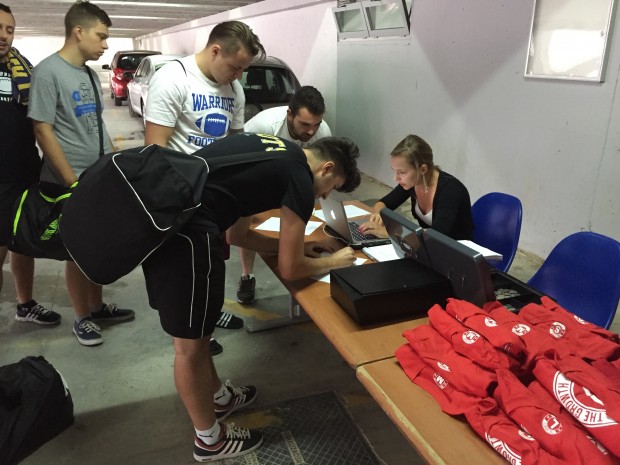 Players registering for the camp on Saturday morning.