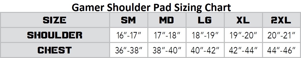 Riddell Shoulder Pad Size Chart